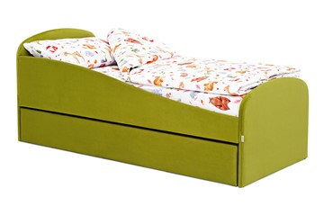 Мягкая кровать с ящиком Letmo оливковый (велюр) в Норильске
