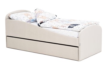 Мягкая кровать с ящиком Letmo ванильный (велюр) в Норильске