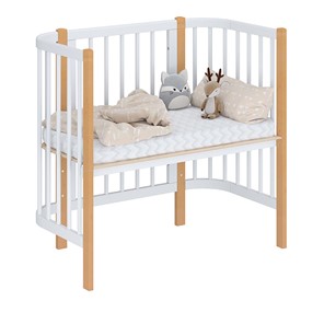 Кроватка детская приставная POLINI Kids Simple 105 Белый / Бук в Норильске - предосмотр 1
