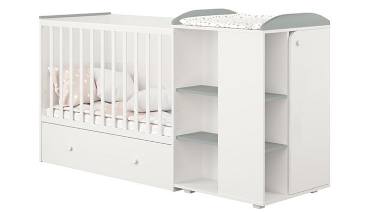 Кровать-трансформер детская с комодом POLINI Kids Ameli 800 Белый / Серый, серия AMELI в Норильске - изображение 1