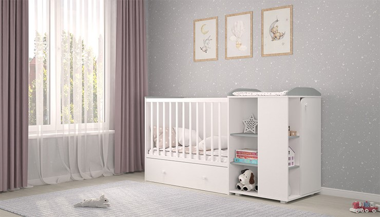 Кровать-трансформер детская с комодом POLINI Kids Ameli 800 Белый / Серый, серия AMELI в Норильске - изображение 2