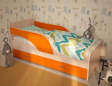 Кровать детская Максимка, корпус Млечный дуб, фасад Оранжевый в Норильске - предосмотр