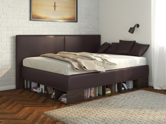Подростковая кровать Lancaster 1, 120х200, ЛДСП венге, экокожа коричневая в Красноярске - изображение