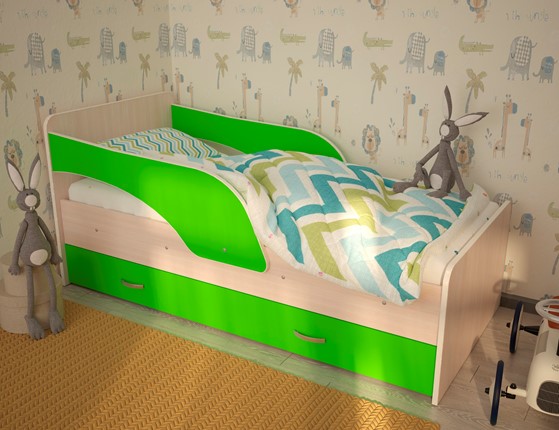 Кровать с бортиками Максимка, корпус Млечный дуб, фасад Салатовый в Норильске - изображение
