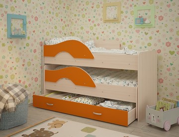 Детская 2-х ярусная кровать Радуга 1.6 с ящиком, корпус Млечный дуб, фасад Оранжевый в Красноярске