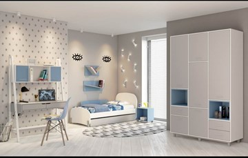 Комплект мебели для детской POLINI Kids Mirum №1 Белый / Серый / Голубой в Норильске