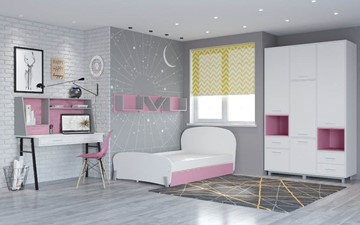 Мебель для детской POLINI Kids Mirum №4 Белый / Серый / Розовый в Норильске
