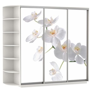 Шкаф 3-х дверный Экспресс со стеллажом, 2400х600х2200, Орхидея белая/белый снег в Красноярске