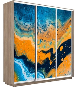 Шкаф 3-створчатый Экспресс 2100х450х2200, Абстракция оранжево-голубая/дуб сонома в Красноярске