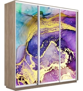 Шкаф 3-створчатый Экспресс 2100х450х2400, Абстракция фиолетово-золотая/дуб сонома в Красноярске