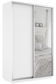 Шкаф 2-х дверный Экспресс (ДСП/Зеркало) 1600х600х2400, белый снег в Норильске