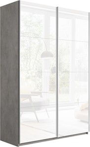 Шкаф 2-х створчатый Прайм (Белое стекло/Белое стекло) 1200x570x2300, бетон в Красноярске