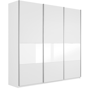 Шкаф 3-дверный Широкий Прайм (ДСП / Белое стекло) 2400x570x2300, Белый снег в Красноярске