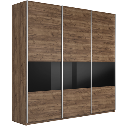 Шкаф 3-створчатый Широкий Прайм (ДСП / Черное стекло) 2400x570x2300, Крафт Табачный в Норильске - изображение