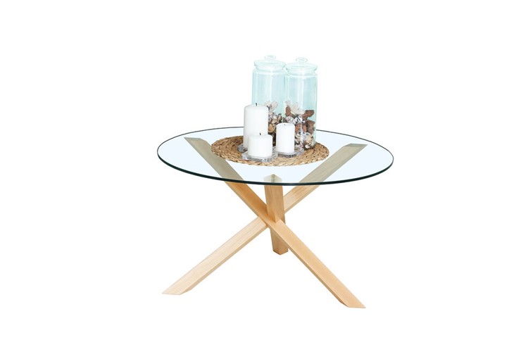 Круглый столик Оникс-3, Натуральный массив/Прозрачное стекло в Норильске - изображение 1