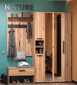 Шкаф для прихожей Nature 87, фасад зеркало, Дуб табачный Craft-Черный в Красноярске - предосмотр 5