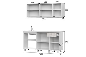 Готовый кухонный гарнитур КГ-1 1600, белый/белый/цемент светлый/антарес в Норильске - предосмотр 2