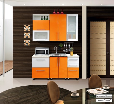 Гарнитур на кухню Мыло 224 1600х918, цвет Оранжевый/Белый металлик в Красноярске - изображение