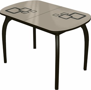 Кухонный стол раскладной Ривьера мини дерево №1, Рисунок квадро (стекло молочное/коричневый/венге) в Норильске