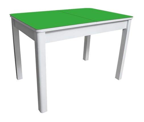 Кухонный раздвижной стол Айсберг-02 СТ2, белое ЛДСП/стекло зеленое/прямые массив белый в Красноярске - изображение