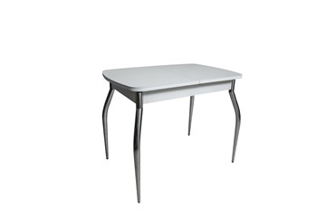 Кухонный раздвижной стол ПГ-01СТ белое/белое/хром фигурные в Норильске - предосмотр