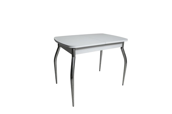 Кухонный раздвижной стол ПГ-01СТ белое/белое/хром фигурные в Норильске - изображение