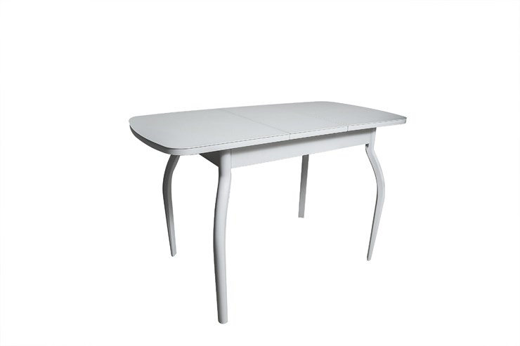 Кухонный раздвижной стол ПГ-01СТ белое/белое/хром фигурные в Норильске - изображение 1