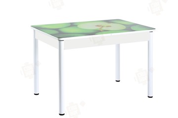 Обеденный раздвижной стол Айсберг-02 СТФ, белое лдсп/зеленые яблоки/ноги крашеные в Норильске