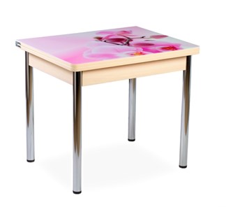 Кухонный пристенный стол СПА-02 СТФ, молочный дуб/фотопечать орхидея/опоры хром в Норильске
