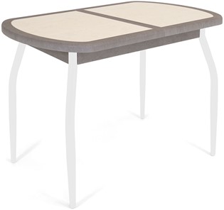 Кухонный раздвижной стол Будапешт-2 ПЛ (ноги белые, плитка бежевая/серый камень) в Норильске