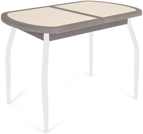 Кухонный раздвижной стол Будапешт-мини ПЛ (ноги белые, плитка бежевая/серый камень) в Красноярске - изображение