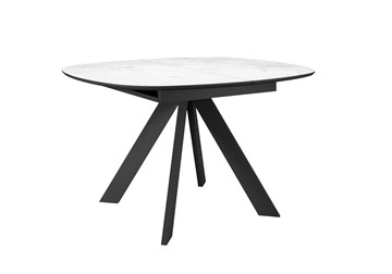 Кухонный стол раздвижной DikLine BK100 Керамика Белый мрамор/подстолье черное/опоры черные в Норильске