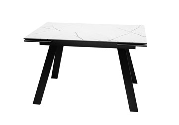 Обеденный раздвижной стол DikLine DKL140 Керамика Белый мрамор/опоры черные (2 уп.) в Норильске