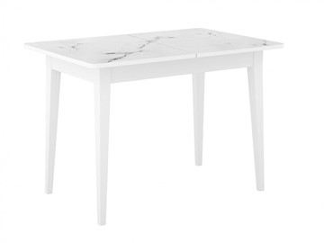 Кухонный стол раскладной Dikline M110 Белый/стекло белый мрамор сатин/ножки MM белые в Норильске