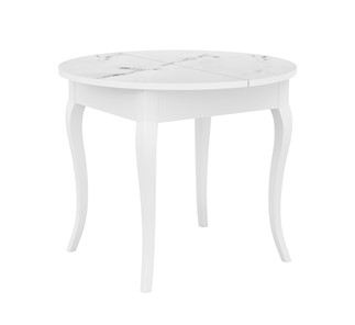 Кухонный стол раздвижной Dikline MR100 Белый/стекло белое мрамор сатин/ножки MC белые в Норильске