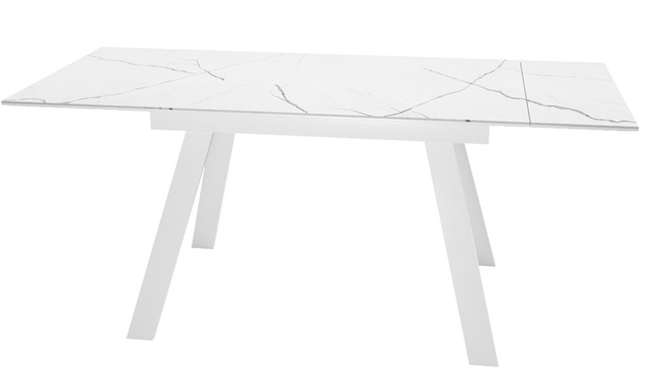 Кухонный стол раскладной DikLine SKM140 Керамика Белый мрамор/подстолье белое/опоры белые (2 уп.) в Красноярске - изображение 1
