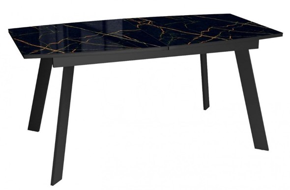 Кухонный раскладной стол Dikline XLS160 мрамор черный глянец/ножки черные в Красноярске - изображение