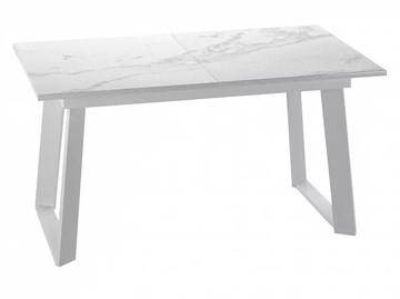 Кухонный стол раздвижной Dikline ZLS140 Мрамор белый глянец/ножки белые в Норильске