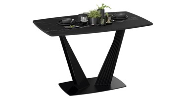 Кухонный раздвижной стол Фабио тип 1 (Черный муар, Стекло матовое черный мрамор) в Норильске