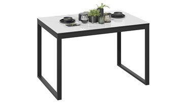 Кухонный стол раздвижной Маркус Тип 1 (Черный муар, Стекло белый мрамор) в Норильске