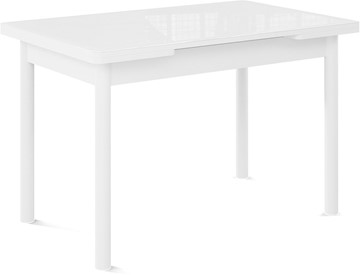 Раздвижной стол Милан-1 EVO, ноги металлические белые, стекло белое/серый в Норильске