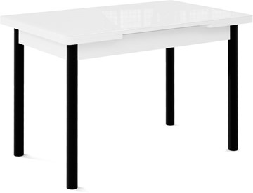 Кухонный раскладной стол Милан-1 EVO, ноги металлические черные, стекло белое/серый в Норильске