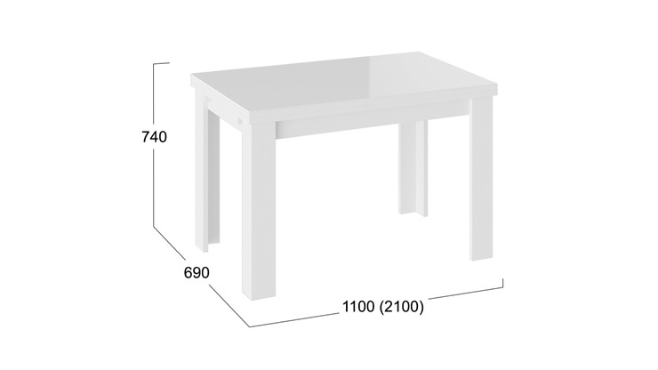 Раздвижной стол Норман тип 1, цвет Белый/Стекло белый глянец в Норильске - изображение 2