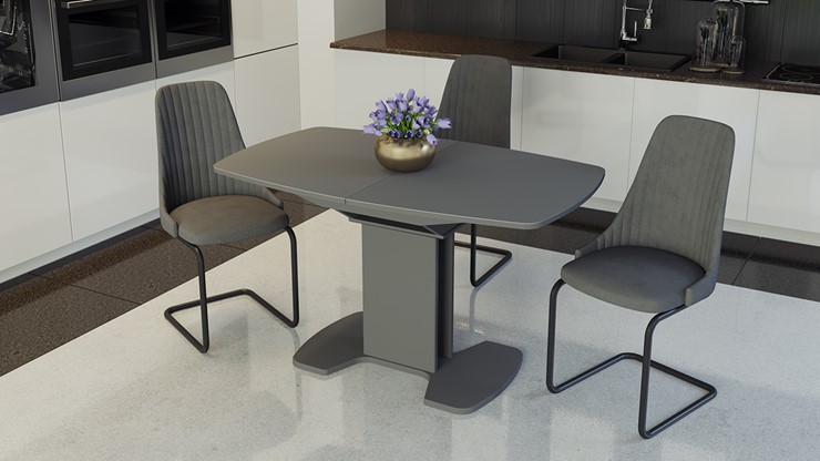 Кухонный раздвижной стол Портофино (СМ(ТД)-105.02.11(1)), цвет Серое/Стекло серое матовое LUX в Норильске - изображение 3