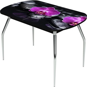 Кухонный раздвижной стол Ривьера исп.1 ноги метал. крашеные №24 Фотопечать (Цветы №14) в Норильске