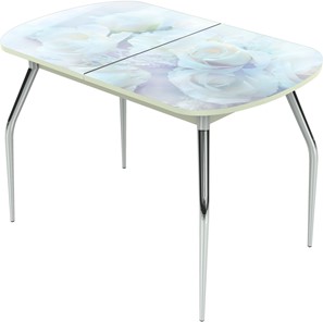 Кухонный раскладной стол Ривьера исп.1 ноги метал. крашеные №24 Фотопечать (Цветы №36) в Норильске