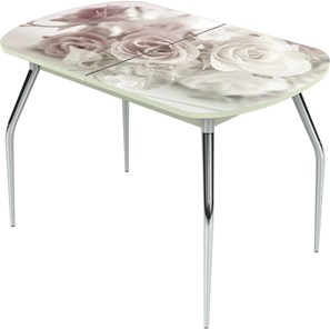 Кухонный раскладной стол Ривьера исп.2 ноги метал. крашеные №24 Фотопечать (Цветы №41) в Норильске