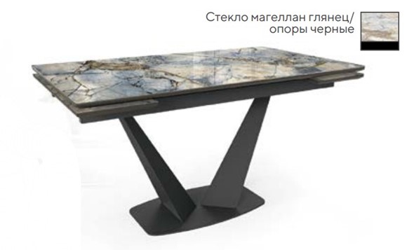 Кухонный стол раздвижной SFV 140, стекло магеллан глянец/ножки черные в Норильске - изображение