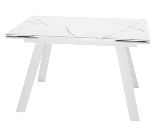 Стол раздвижной SKL 140, керамика белый мрамор/подстолье белое/ножки белые в Норильске - изображение