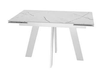 Кухонный стол раскладной SKM 120, керамика белый мрамор/подстолье белое/ножки белые в Норильске